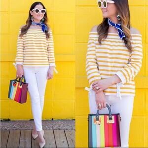 J.Crew Top Off the Shoulder Striped Tie Sleeve L